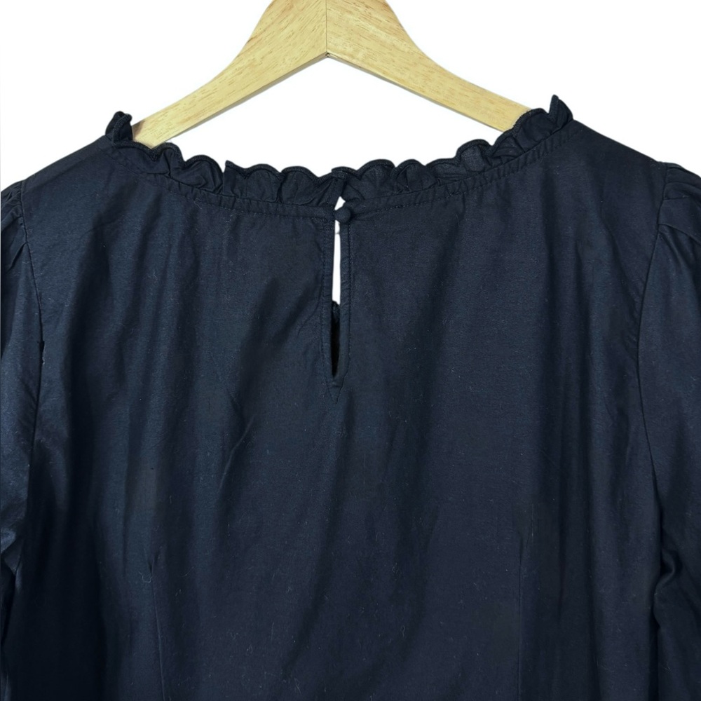 Talbots Navy Blue 3/4-Sleeve Ruffle Eyelet Top Large NWT - Picture 6 of 9